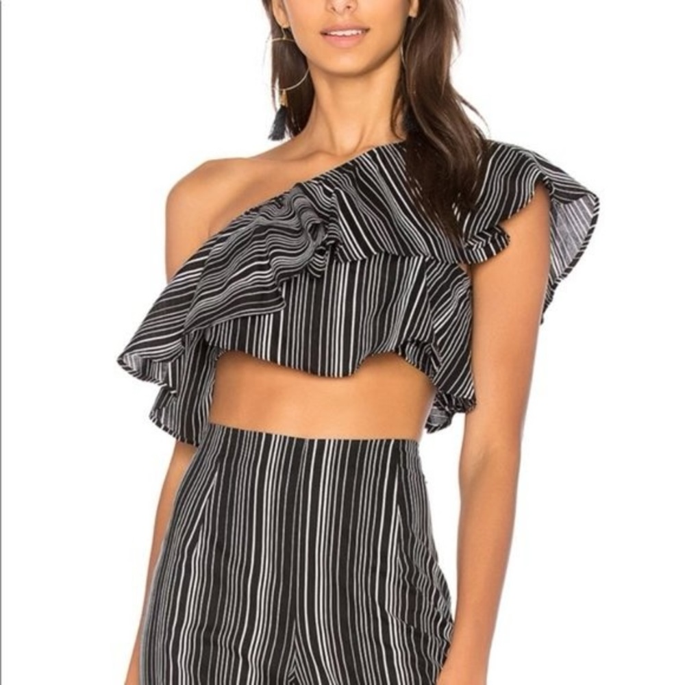 For Love and Lemons Striped One Shoulder Crop top
